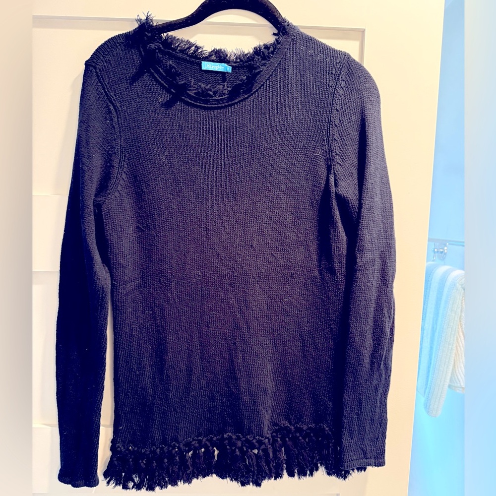 J. mcLaughlin Navy cotton sweater with ruffle trim size extra small.